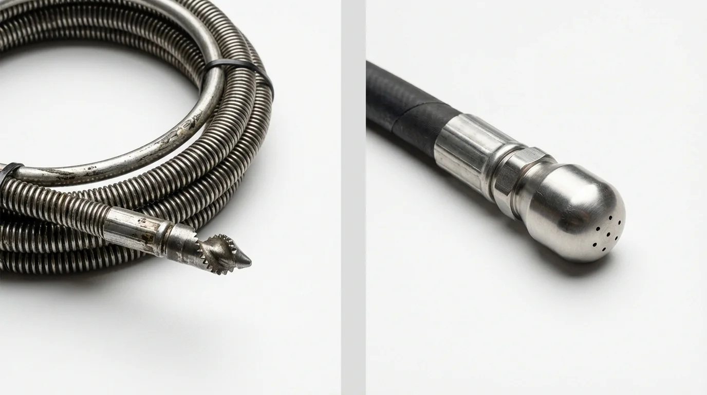 Drain snake cable and hydro jetting nozzle used for drain cleaning in Bainbridge, PA