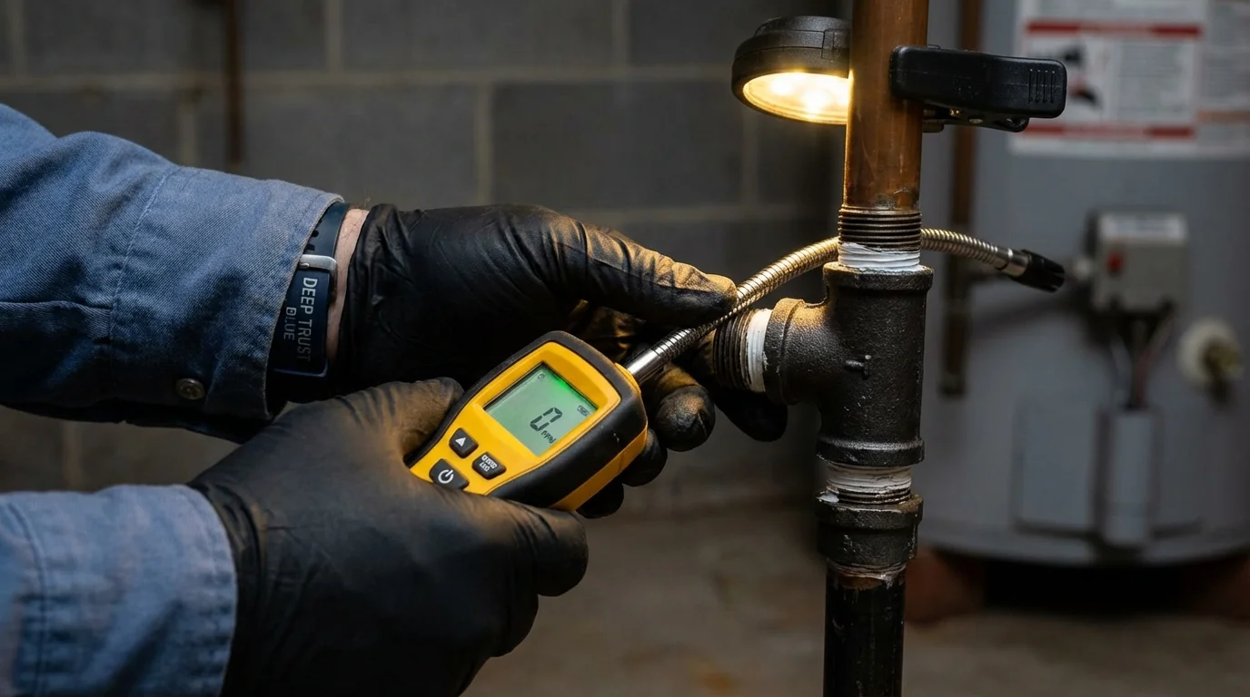 Gas leak detection with electronic sniffer by Johns Plumbing LLC in Bainbridge