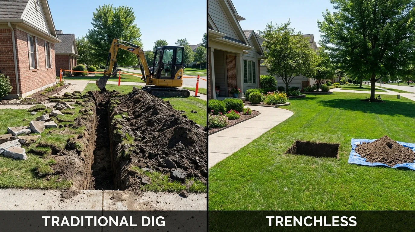 Trenchless sewer repair with minimal yard damage versus traditional excavation in Bainbridge, PA